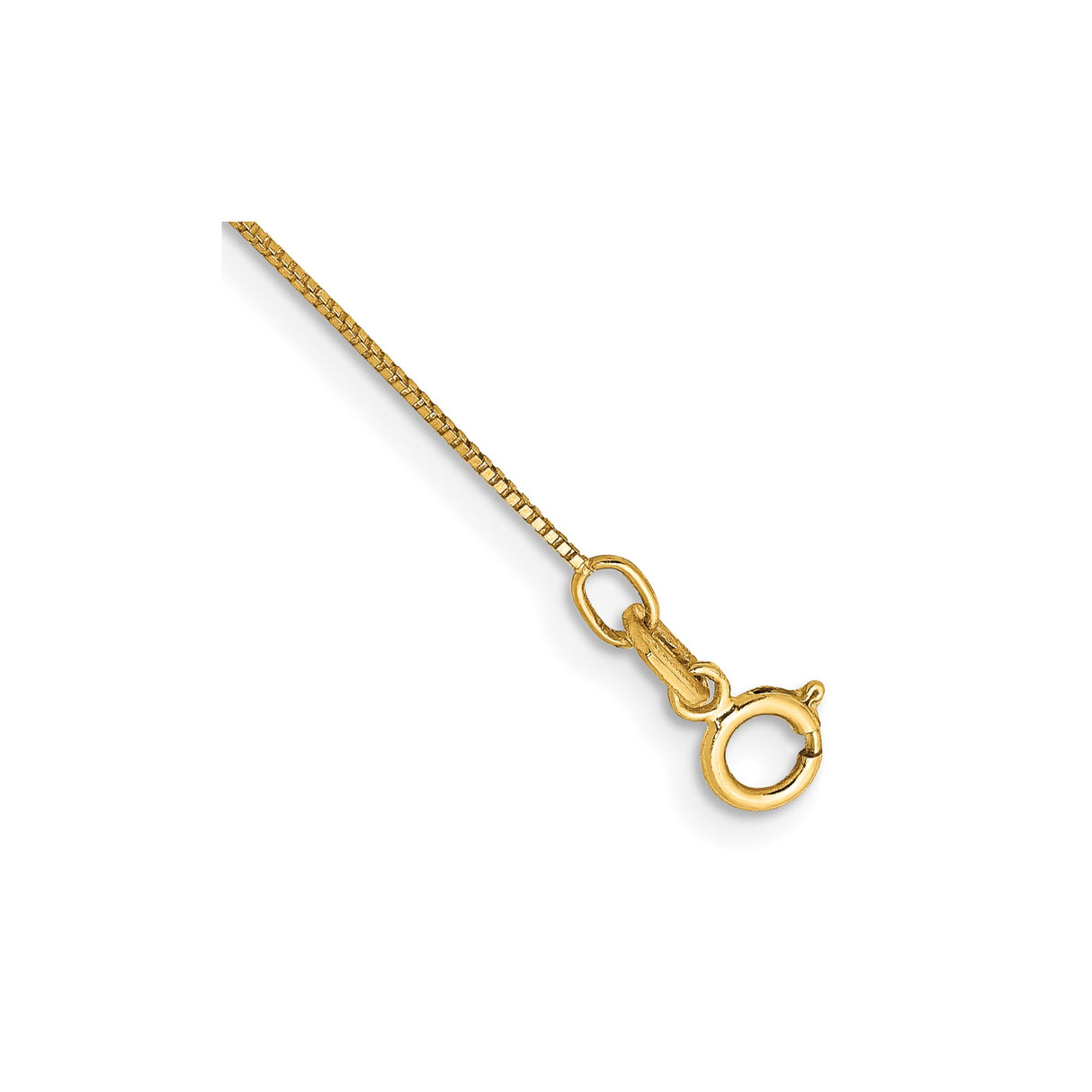 14K Yellow Gold 0.5 mm Box Chain Anklet, Polished detail view