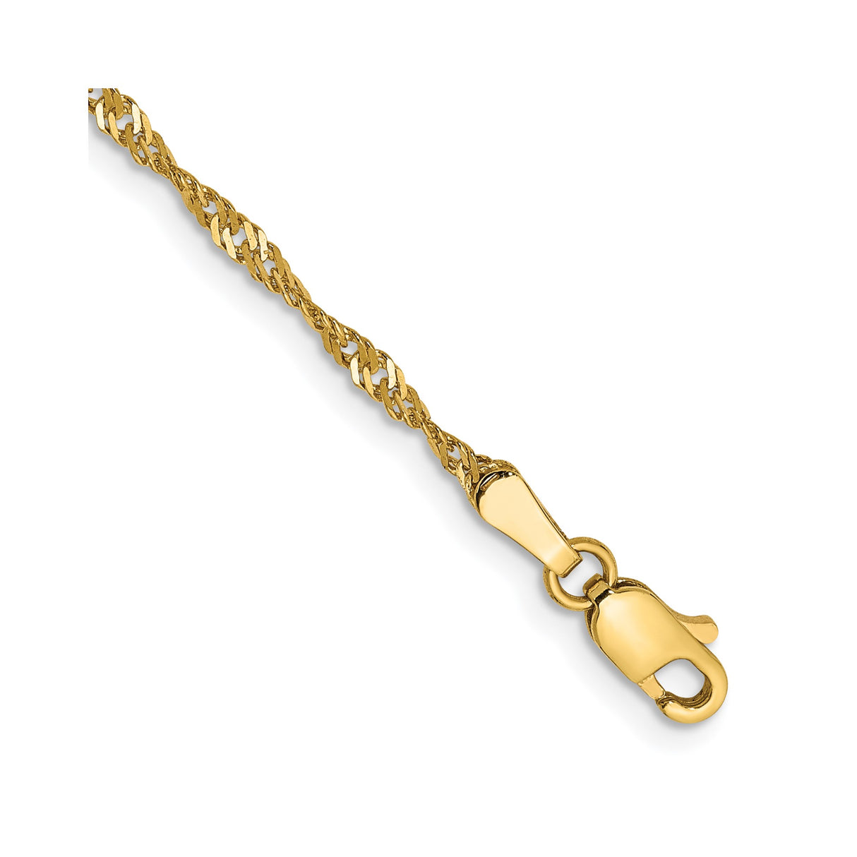 14K Yellow Gold 1.7 mm Singapore Chain Anklet, Polished