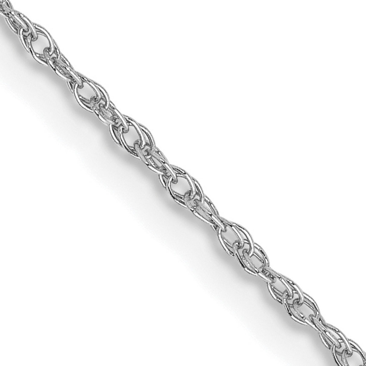 14K White Gold 0.8 mm Rope Chain Necklace, Polished detail view