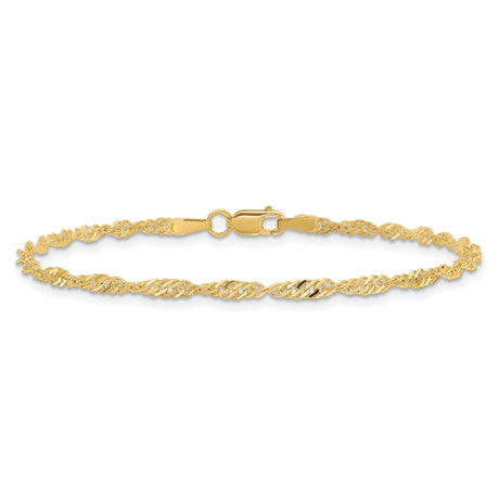 14K Yellow Gold 2 mm Singapore Chain Bracelet, Polished