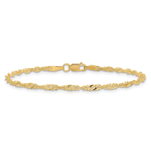 14K Yellow Gold 2 mm Singapore Chain Bracelet, Polished