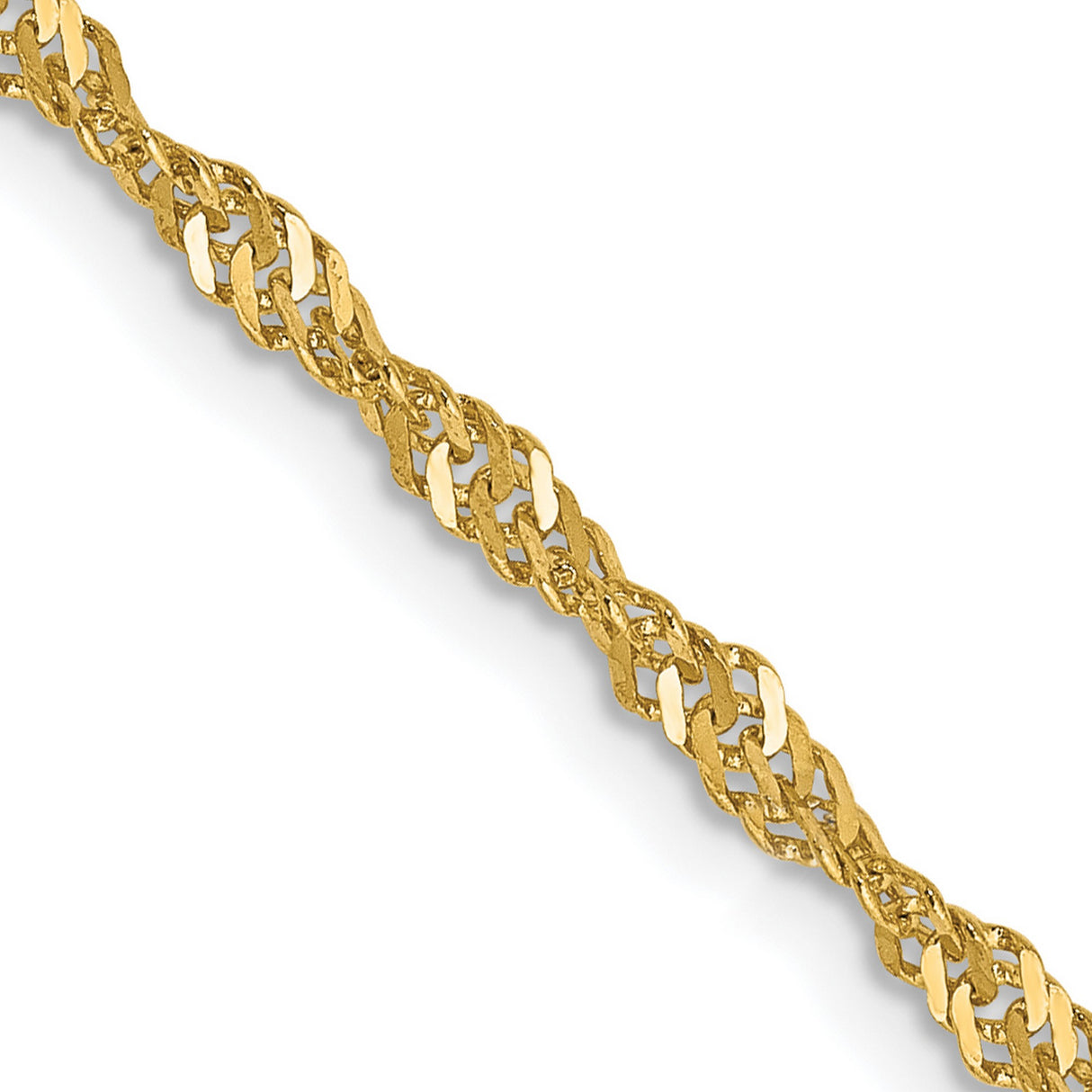 14K Yellow Gold 2 mm Singapore Chain Necklace, Polished detail view