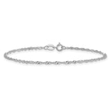 14K White Gold 1.4 mm Singapore Chain Anklet, Polished