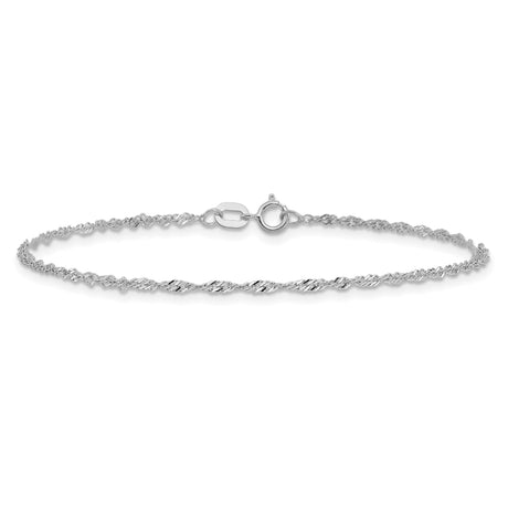14K White Gold 1.4 mm Singapore Chain Anklet, Polished