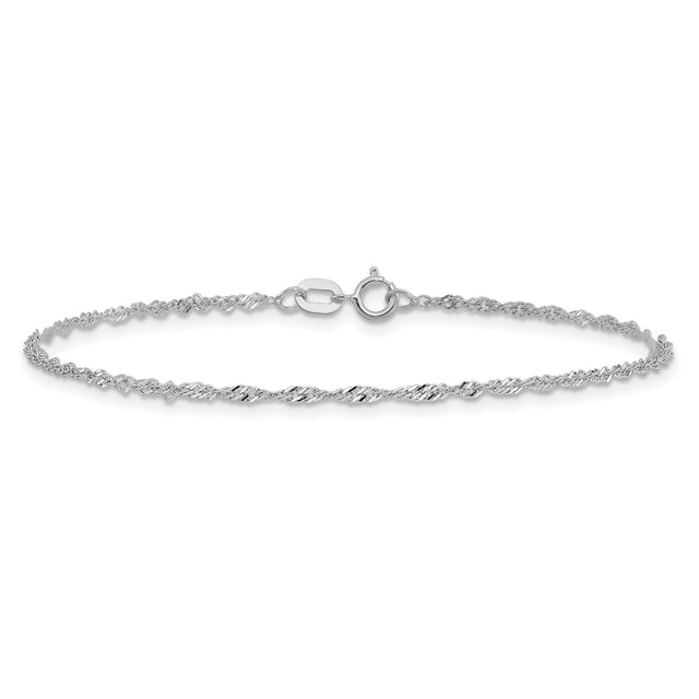 14K White Gold 1.4 mm Singapore Chain Anklet, Polished