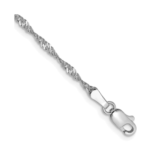 14K White Gold 1.7 mm Singapore Chain Anklet, Polished