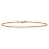 14K Yellow Gold 1.8 mm Polished Chain Anklet, Solid