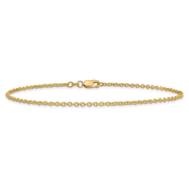 14K Yellow Gold 1.8 mm Polished Chain Anklet, Solid