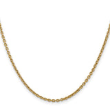 14K Yellow Gold 2.2 mm Polished Chain Necklace, Solid