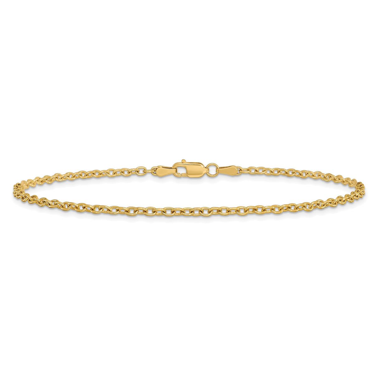 14K Yellow Gold 2.2 mm Polished Chain Anklet, Solid