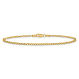 14K Yellow Gold 2.2 mm Polished Chain Anklet, Solid