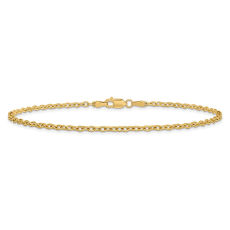 14K Yellow Gold 2.2 mm Polished Chain Anklet, Solid