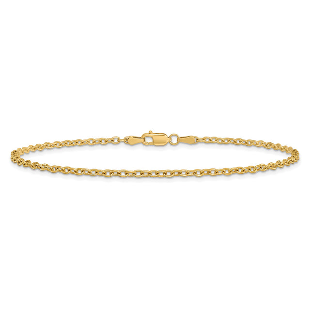 14K Yellow Gold 2.2 mm Polished Chain Anklet, Solid