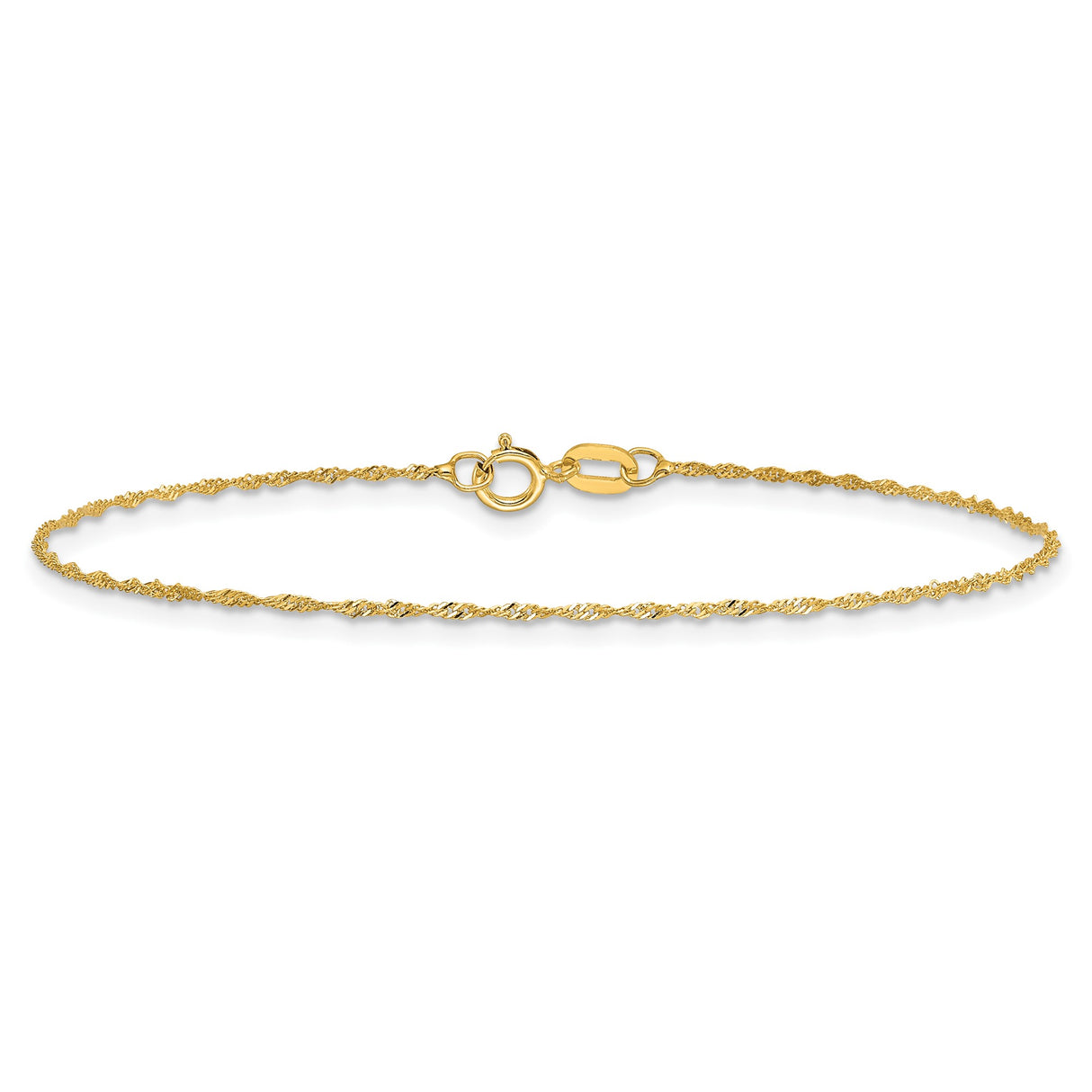 14K Yellow Gold 1 mm Singapore Chain Anklet, Polished