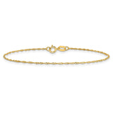 14K Yellow Gold 1 mm Singapore Chain Anklet, Polished