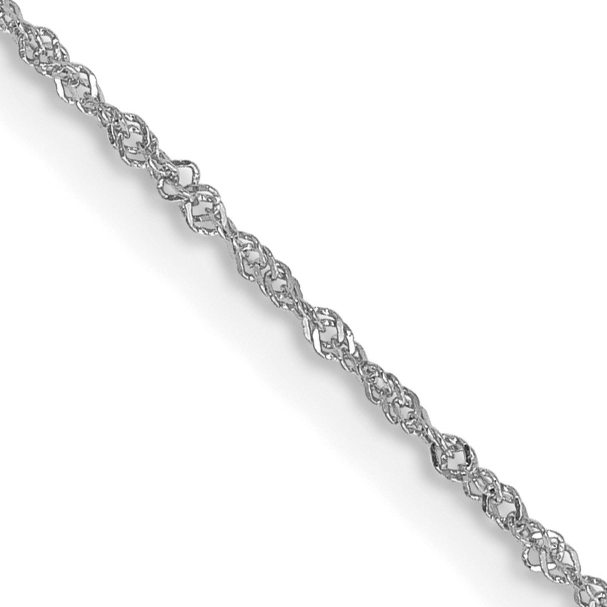 14K White Gold 1 mm Singapore Chain Necklace, Polished detail view