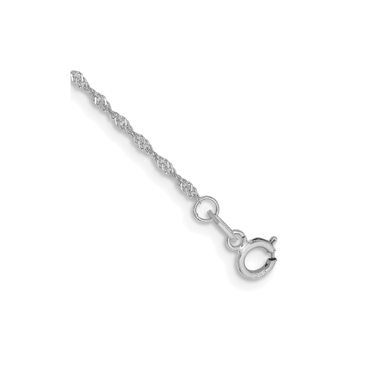 14K White Gold 1.1 mm Singapore Chain Anklet, Polished