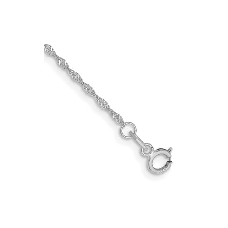 14K White Gold 1.1 mm Singapore Chain Anklet, Polished