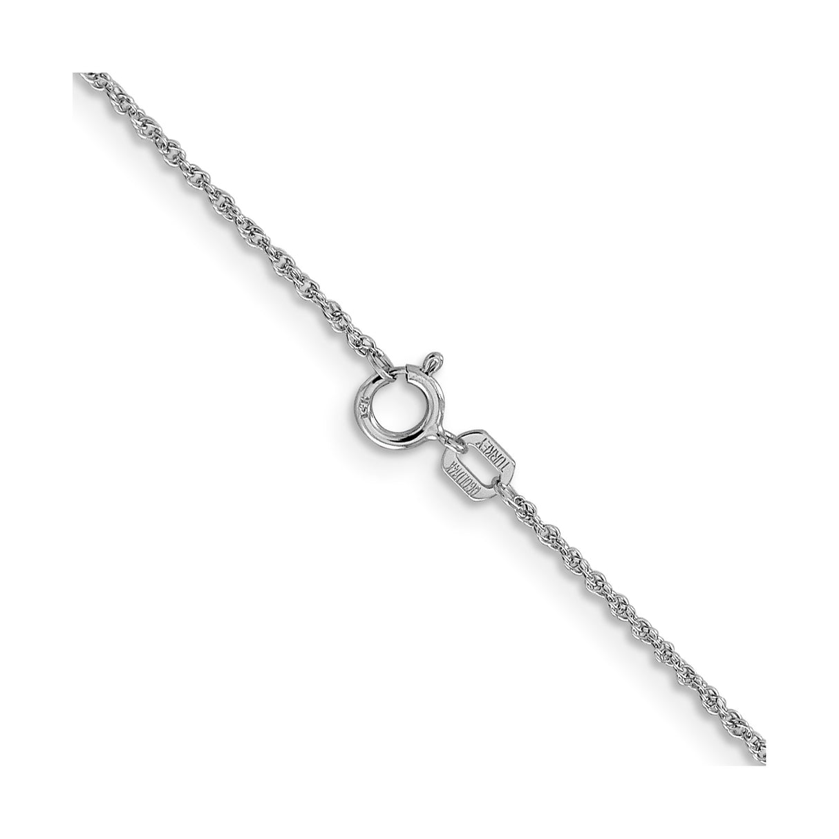 14K White Gold 1.1 mm Rope Chain Necklace, Polished alternate angle