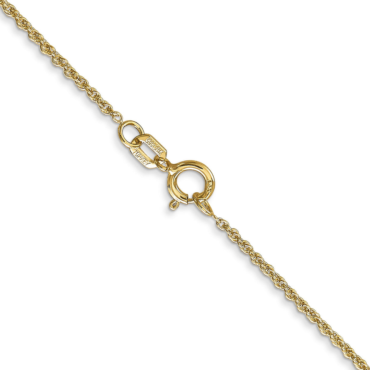 14K Yellow Gold 1.1 mm Rope Chain Necklace, Polished alternate angle