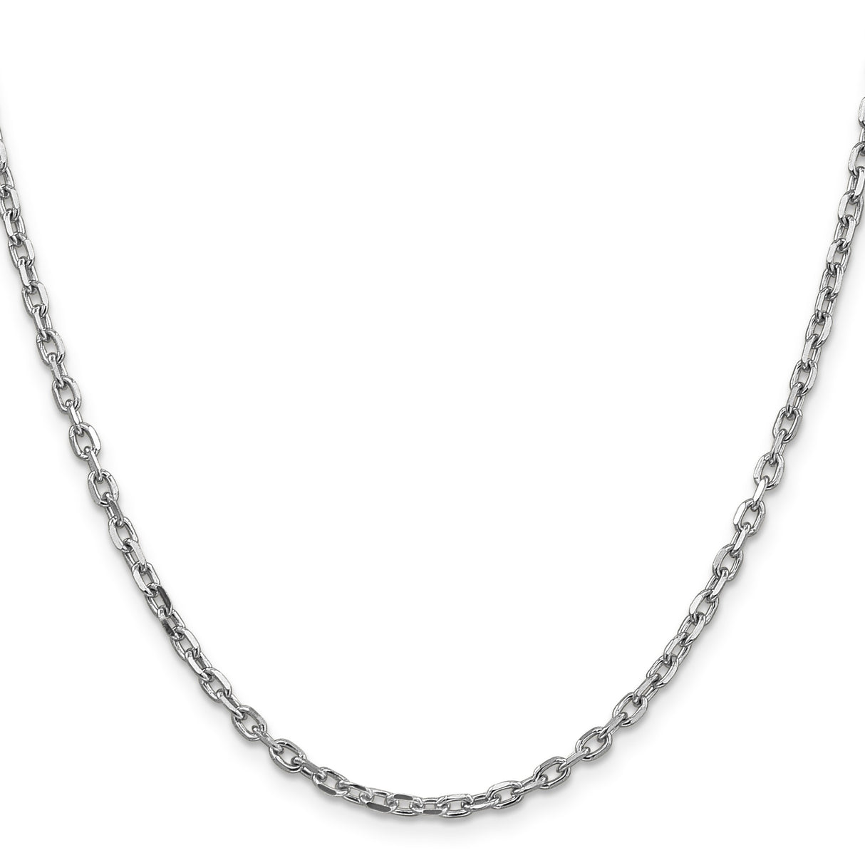 14K White Gold 3 mm Polished Chain Necklace, Solid