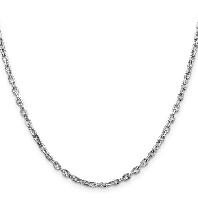 14K White Gold 3 mm Polished Chain Necklace, Solid