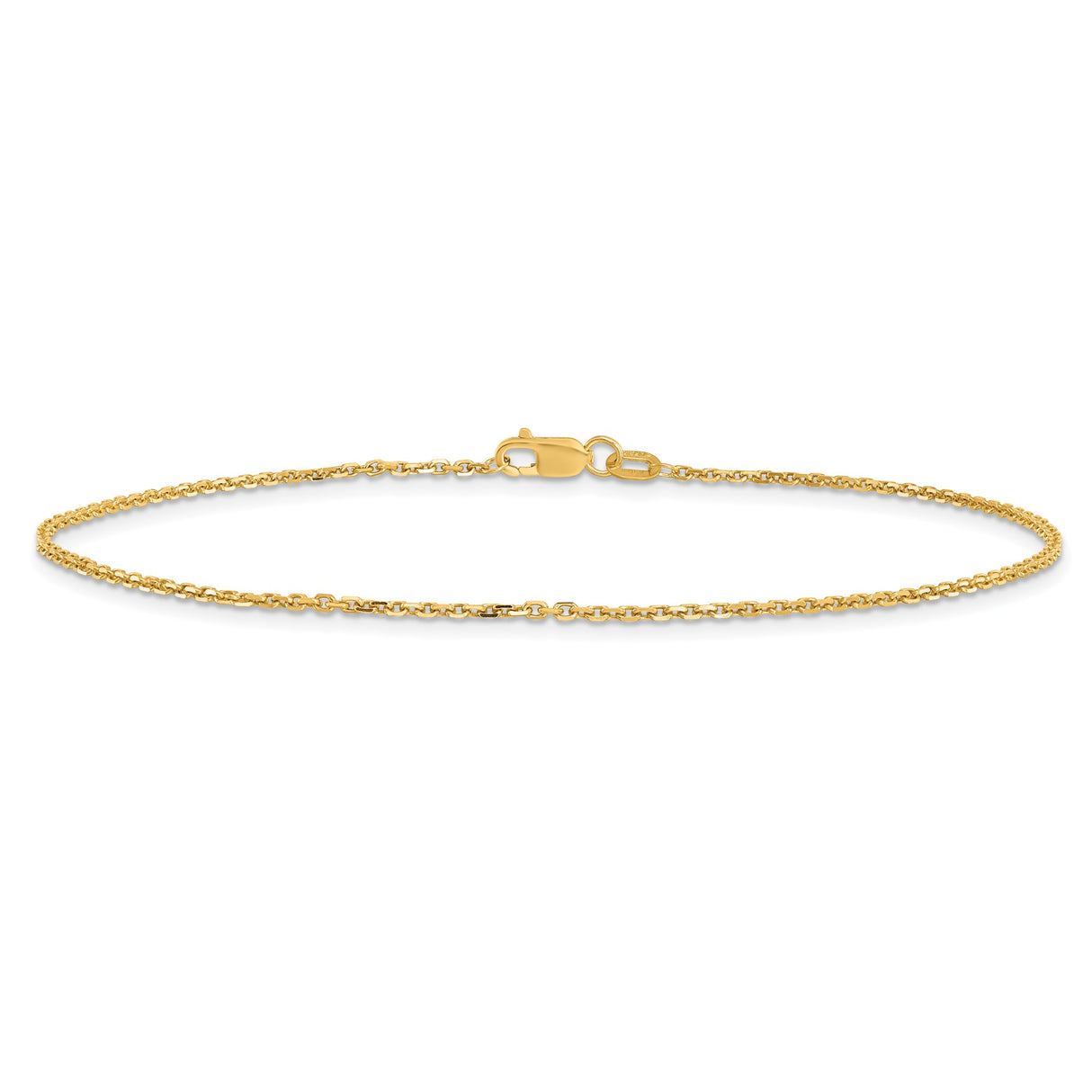 14K Yellow Gold 1.4 mm Polished Chain Anklet, Solid alternate angle