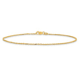 14K Yellow Gold 1.4 mm Polished Chain Anklet, Solid alternate angle
