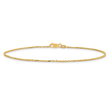 14K Yellow Gold 1.4 mm Polished Chain Anklet, Solid alternate angle
