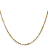 14K Yellow Gold 2.2 mm Polished Chain Necklace, Solid