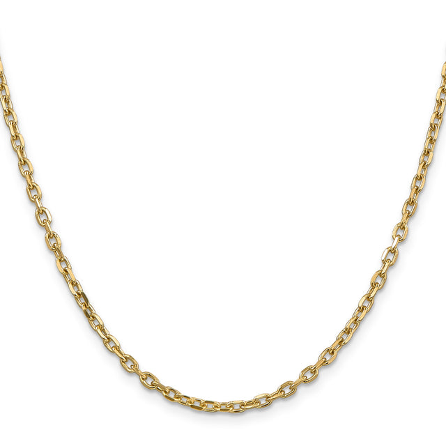 14K Yellow Gold 3 mm Polished Chain Necklace, Solid