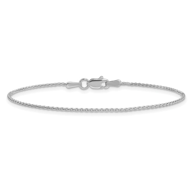 14K White Gold 1.2 mm Polished Chain Anklet, Solid
