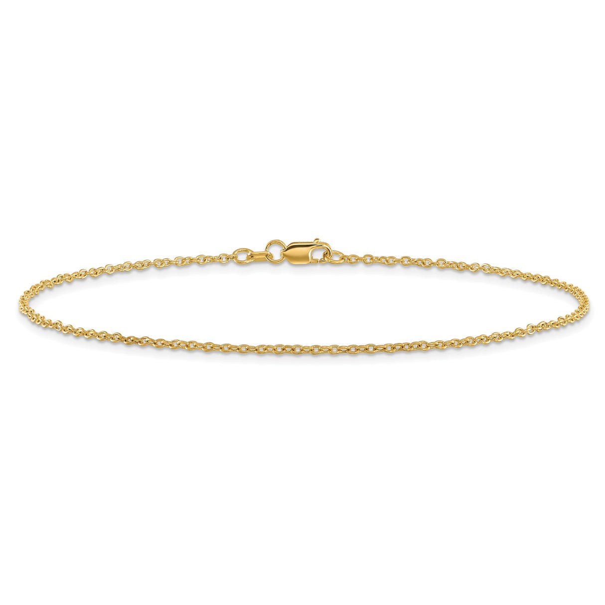 14K Yellow Gold 1.4 mm Polished Chain Anklet, Solid alternate angle