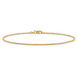 14K Yellow Gold 1.4 mm Polished Chain Anklet, Solid alternate angle