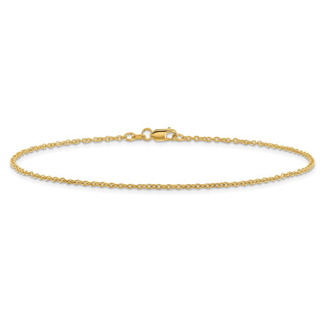 14K Yellow Gold 1.4 mm Polished Chain Anklet, Solid alternate angle