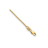 14K Yellow Gold 1.4 mm Polished Chain Anklet, Solid detail view