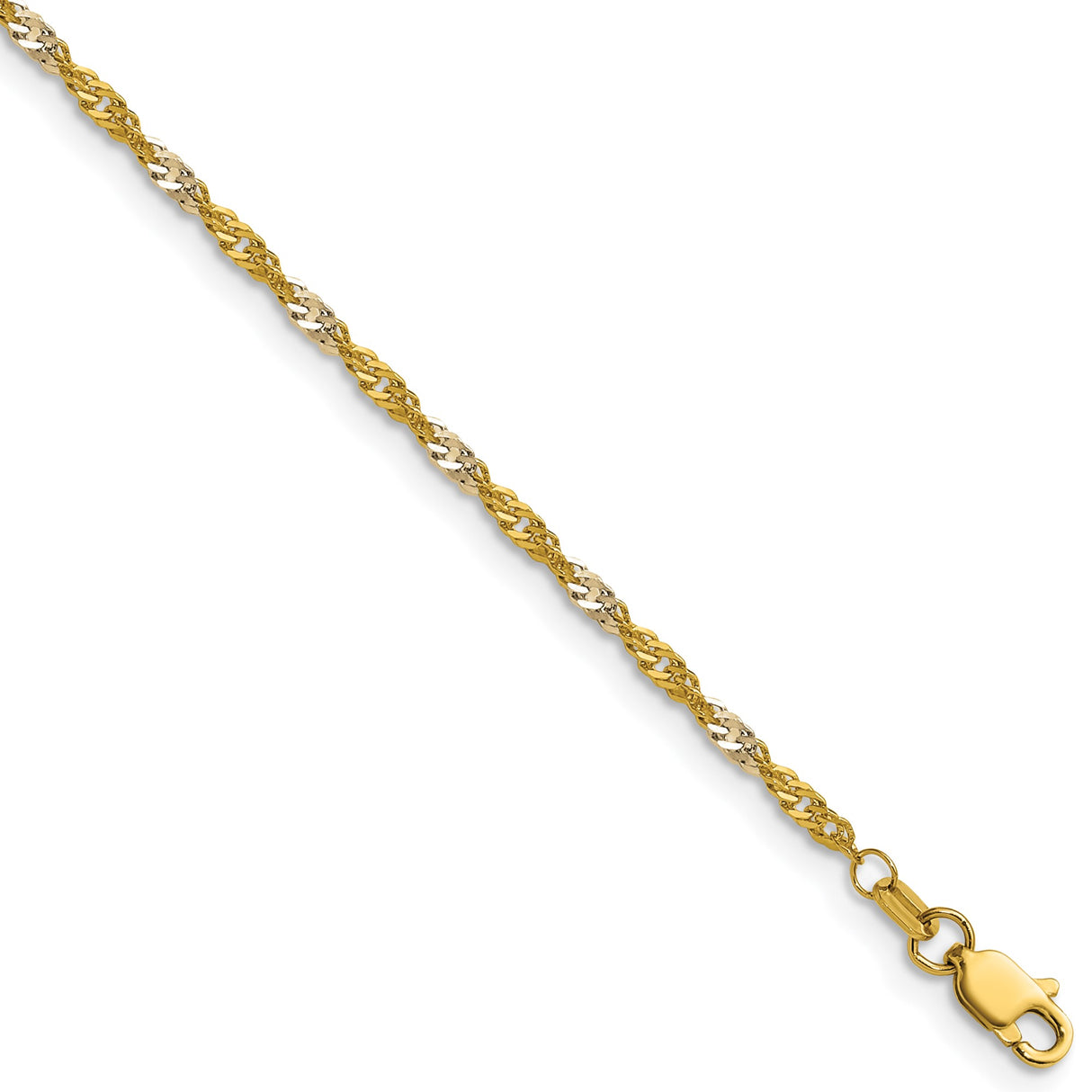 14K Yellow Gold 1.9 mm Singapore Chain Necklace, Polished detail view