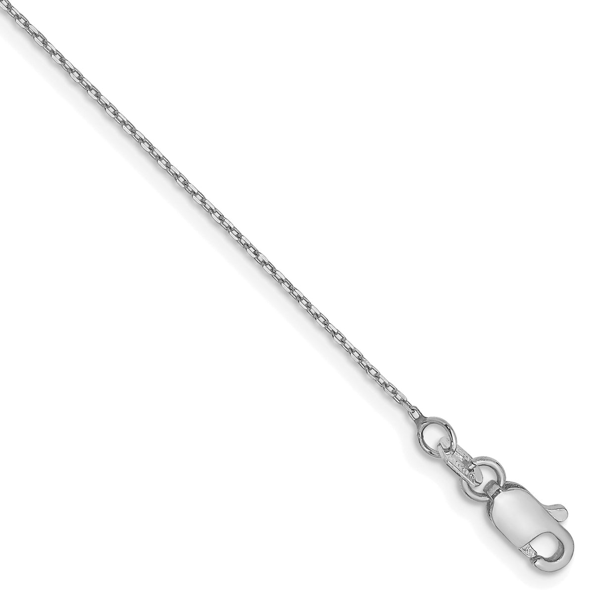 14K White Gold 0.8 mm Polished Chain Anklet, Solid shown for scale