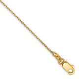 14K Yellow Gold 1 mm Polished Chain Anklet, Solid shown for scale