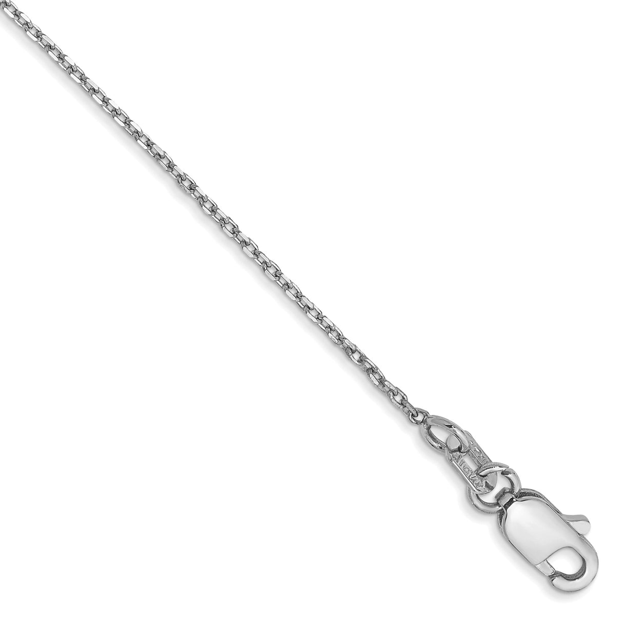 14K White Gold 1 mm Polished Chain Anklet, Solid shown for scale