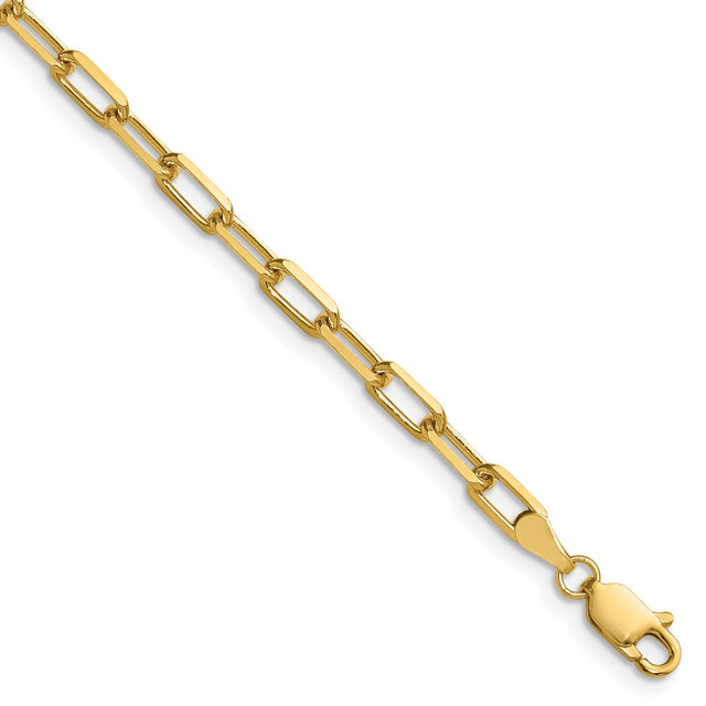 14K Yellow Gold 3.43 mm Paperclip Chain Bracelet, Polished shown for scale