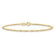 14K Yellow Gold 1.4 mm Singapore Chain Anklet, Polished