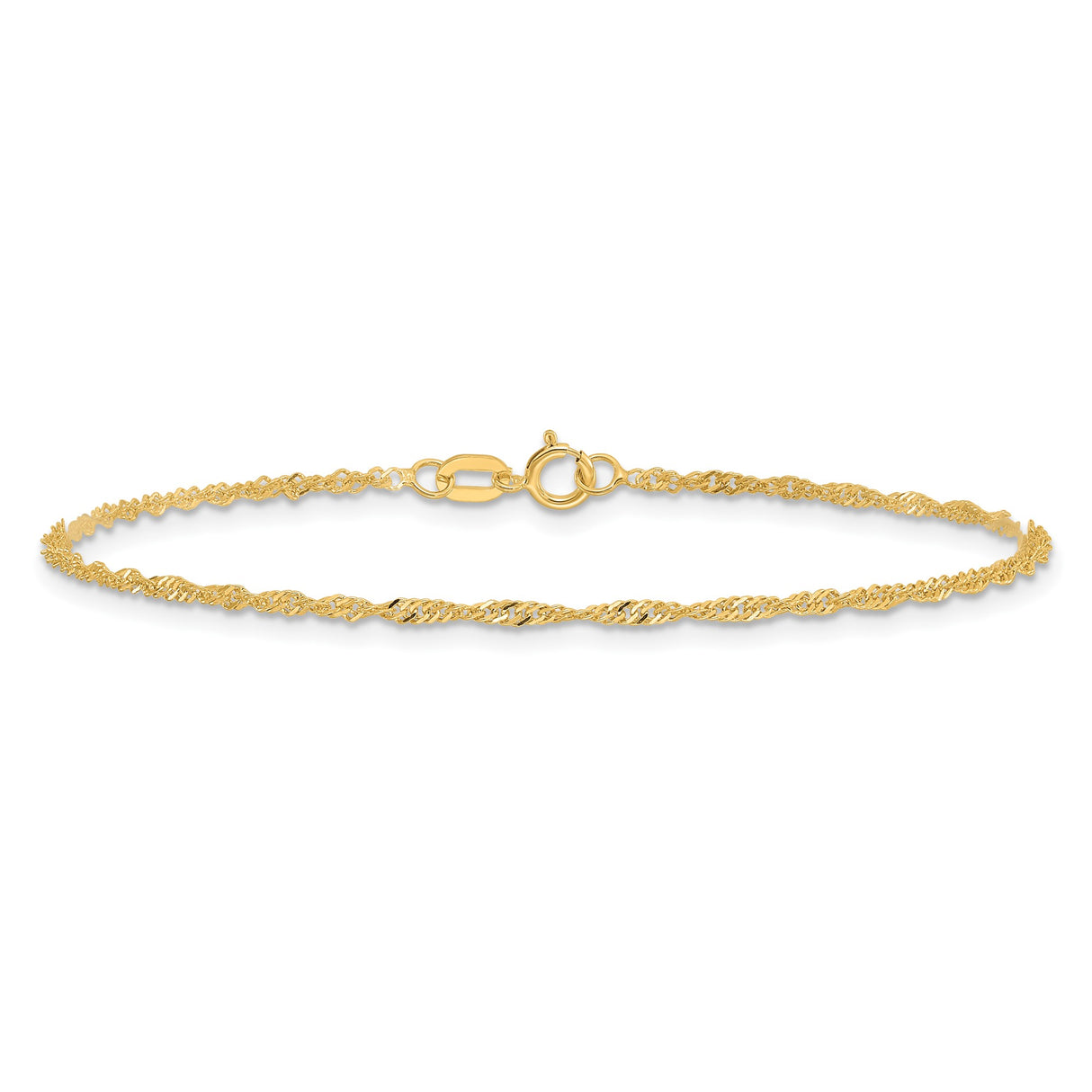 14K Yellow Gold 1.4 mm Singapore Chain Anklet, Polished