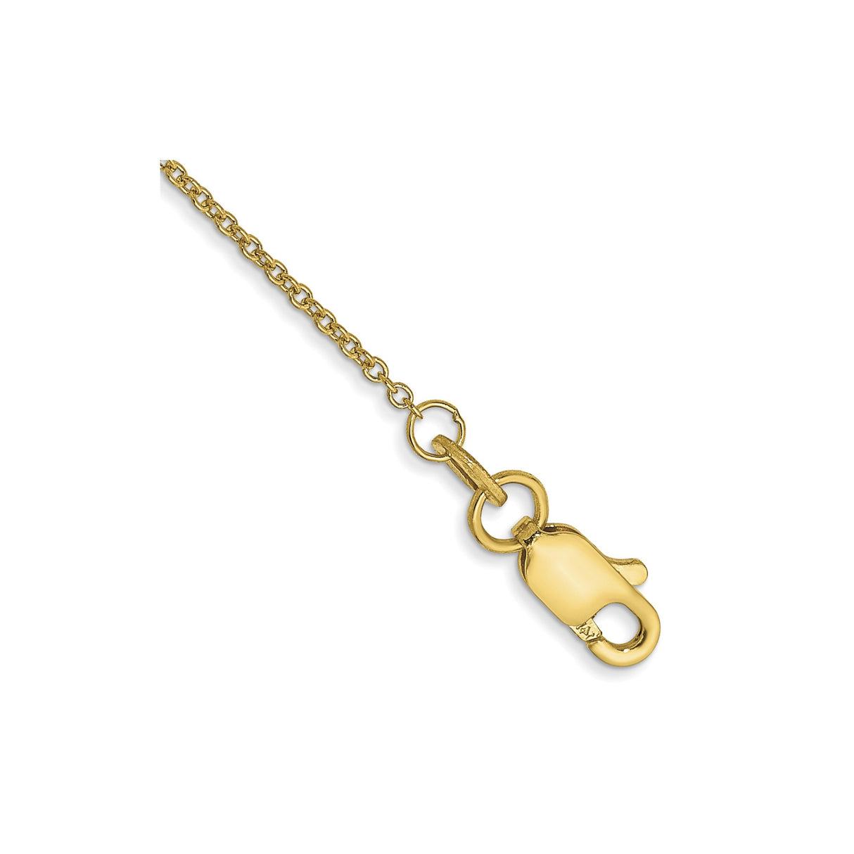 14K Yellow Gold 1 mm Polished Chain Anklet, Solid alternate angle
