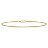 14K Yellow Gold 1.4 mm Polished Chain Anklet, Solid