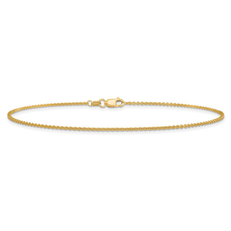 14K Yellow Gold 1.4 mm Polished Chain Anklet, Solid