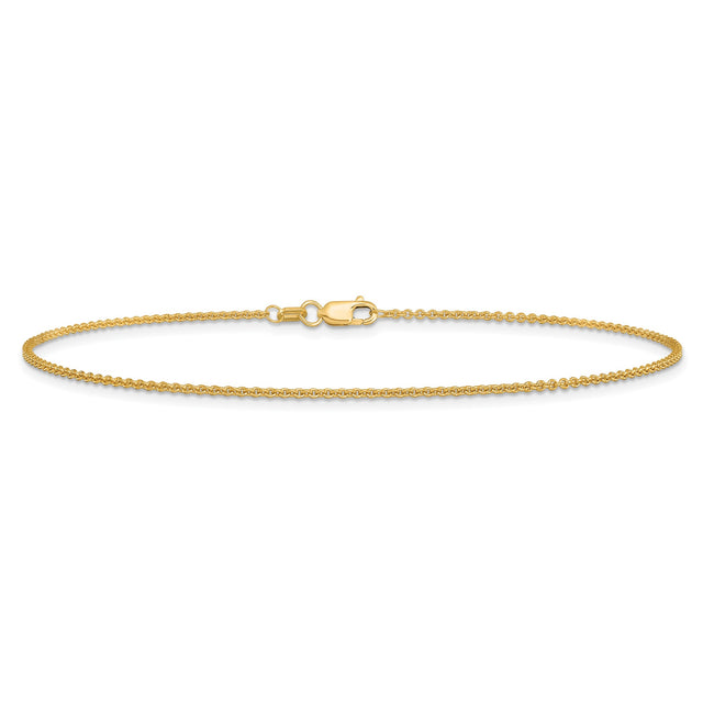 14K Yellow Gold 1.4 mm Polished Chain Anklet, Solid
