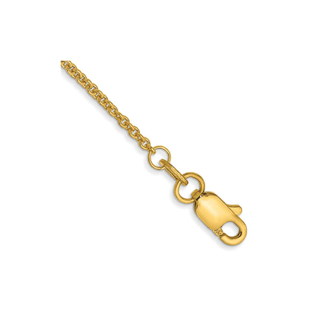 14K Yellow Gold 1.4 mm Polished Chain Anklet, Solid shown for scale