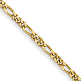 14K Yellow Gold 1.25 mm Figaro Chain Necklace, Polished detail view