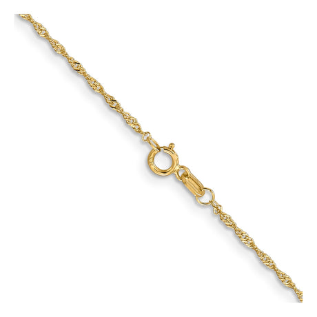 14K Yellow Gold 1.1 mm Singapore Chain Necklace, Polished alternate angle